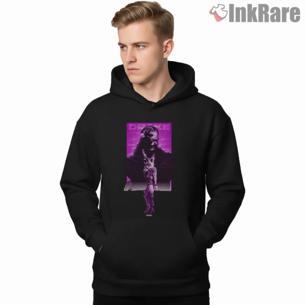 Drake Purple Lightning Storm Silhouette Shirt on black hoodie for men graphic tee