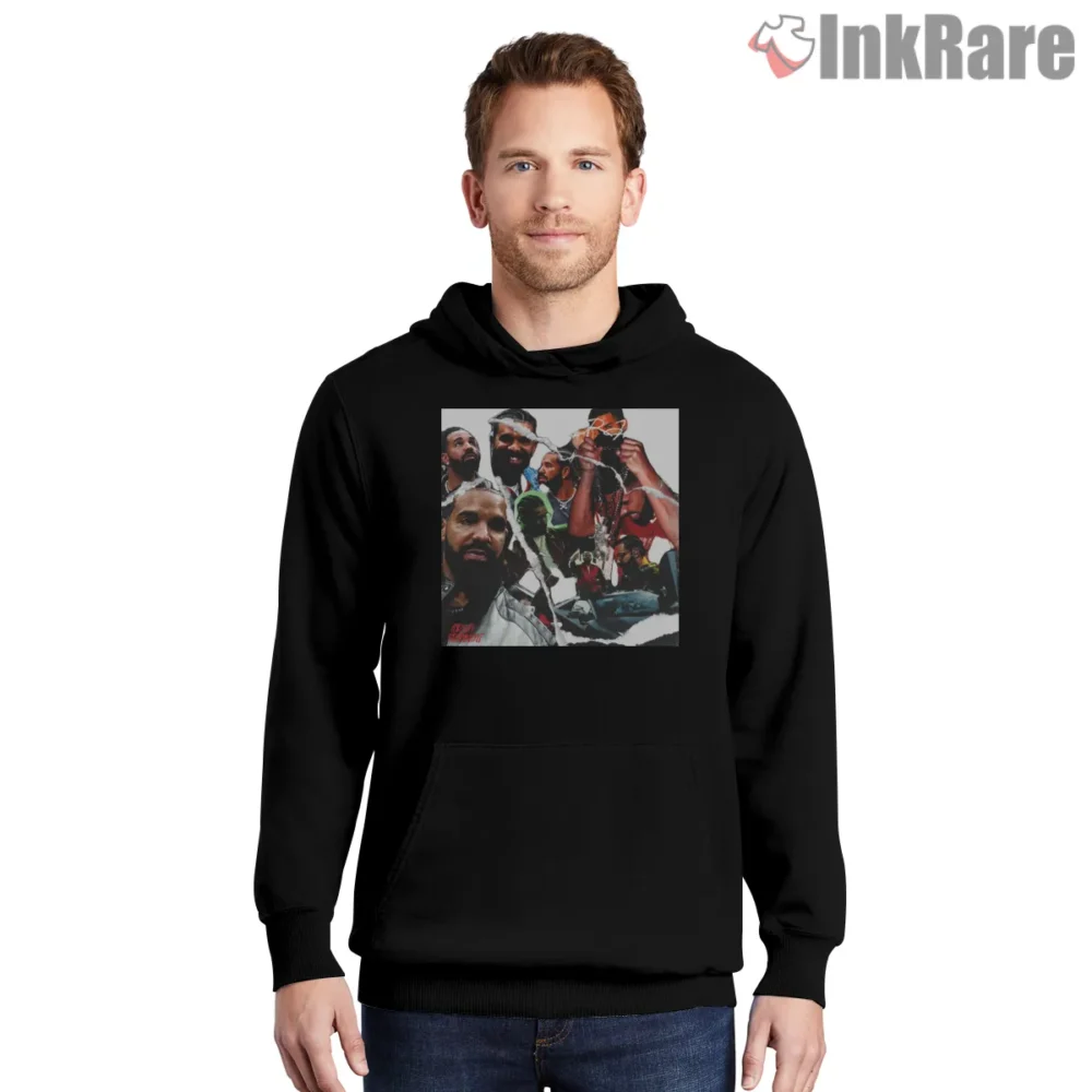 Drake Rap Crew Retro Street Poster Shirt on black hoodie for men graphic tee