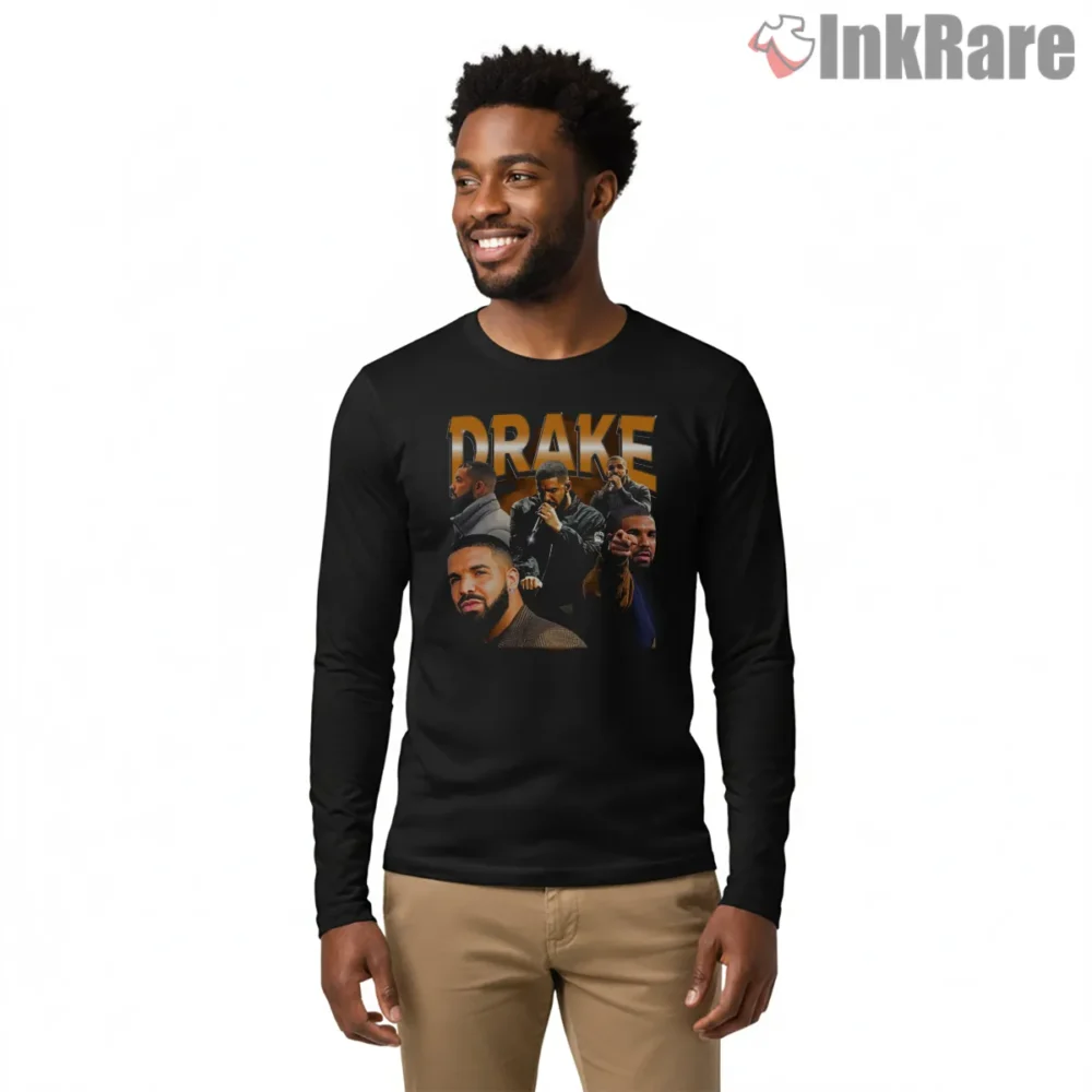 Drake Rappers Collage 6 God Era Shirt on black long sleeve shirt for men graphic tee