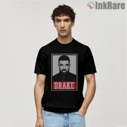 Drake Red Border Monochrome Portrait Shirt on black short sleeve shirt for men graphic tee