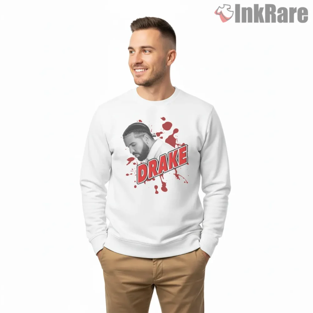 Drake Red Splash Logo Portrait Shirt on graphic shirt for men graphic tee