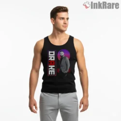 Drake Retro Neon Sunset Suit Shirt on black tank top for men graphic tee