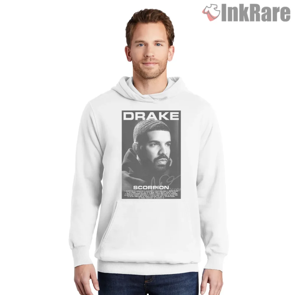 Drake Scorpion Album Poster Shirt on white hoodie for men graphic tee