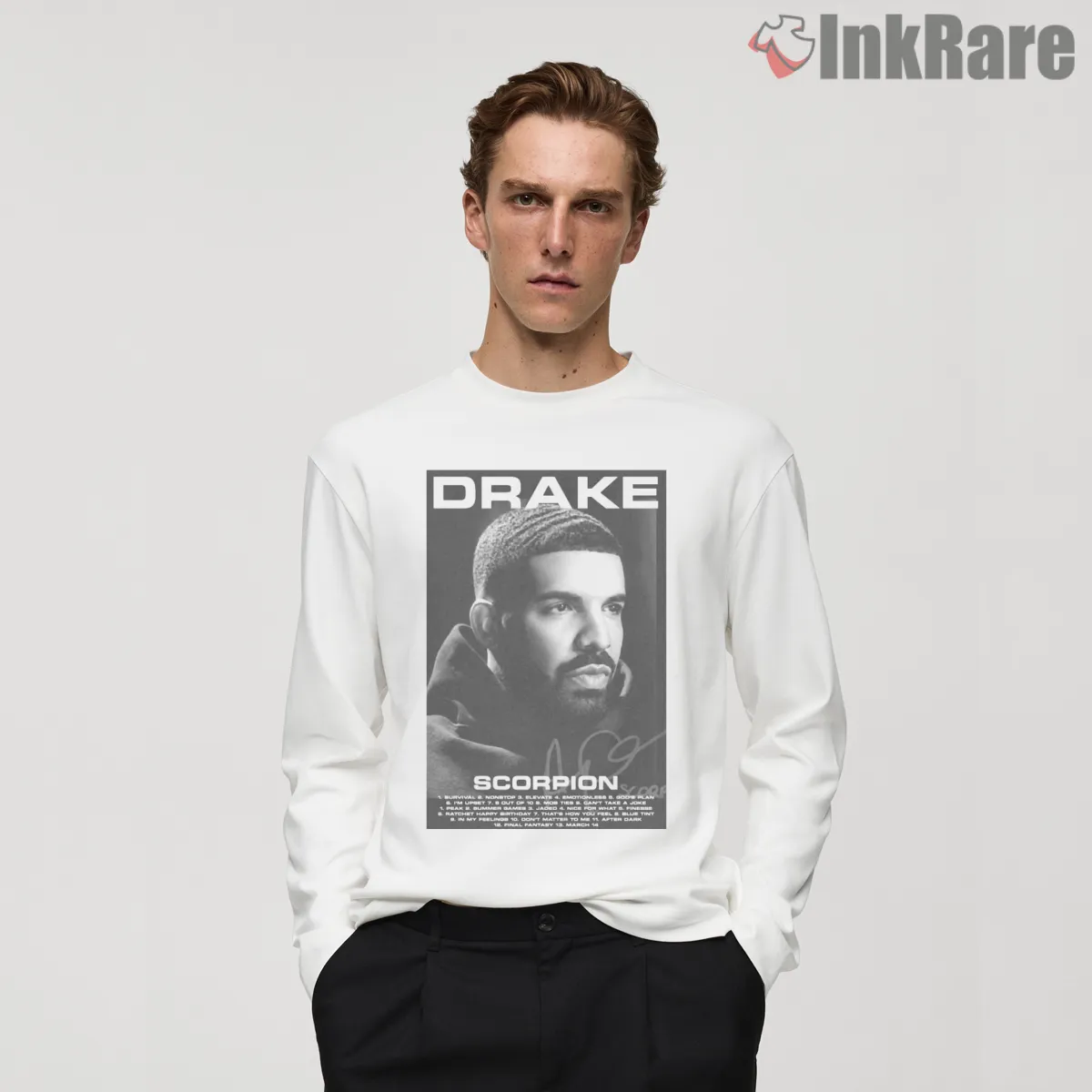 Drake Scorpion Album Poster Shirt on white long sleeve shirt for men graphic tee