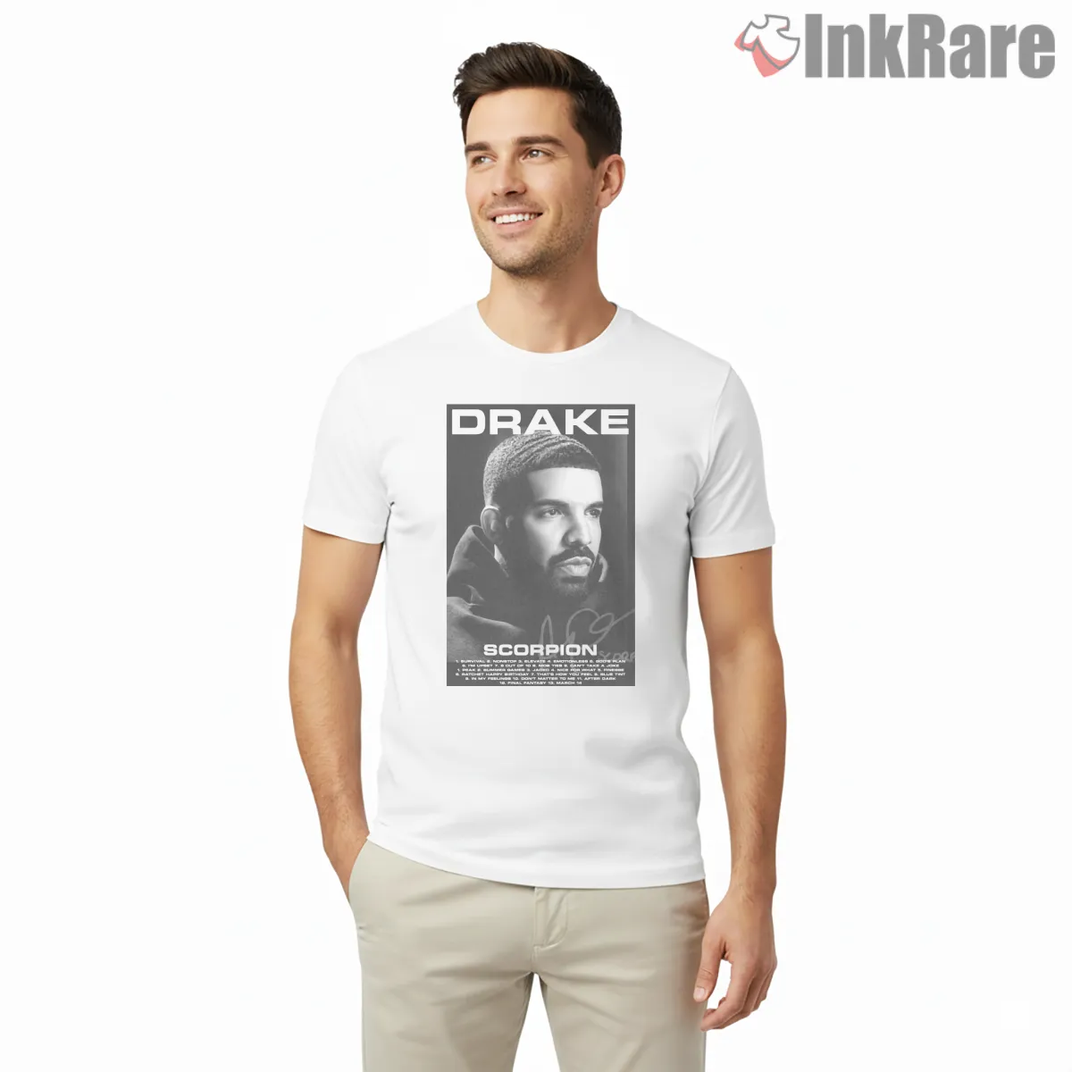 Drake Scorpion Album Poster Short Sleeve White Drake Scorpion Album Poster Shirt on white short sleeve shirt for men graphic tee