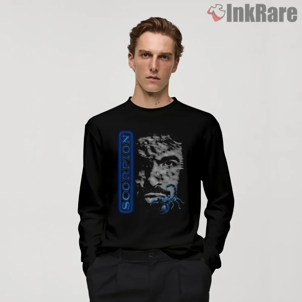 Drake Scorpion Split Portrait Album Shirt on black long sleeve shirt for men graphic tee