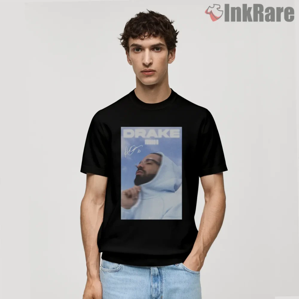Drake Sky Blue Signature Hoodie Shirt on black short sleeve shirt for men graphic tee