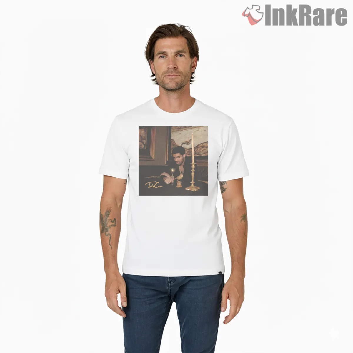 Drake Take Care Golden Table Album Shirt on white short sleeve shirt for men graphic tee