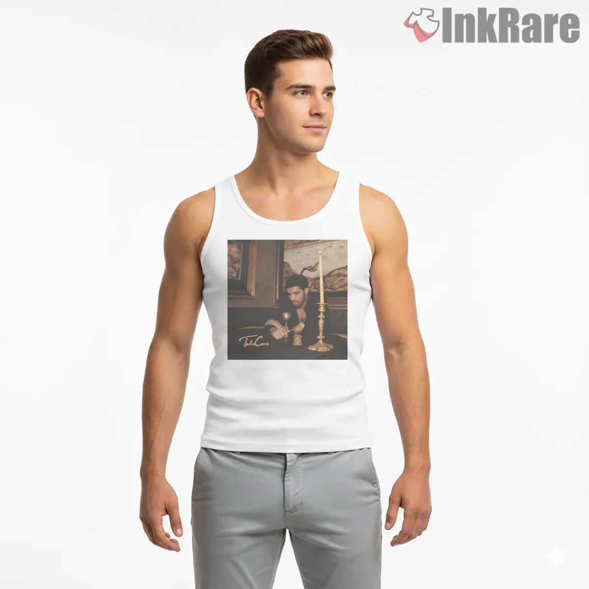 Drake Take Care Golden Table Album Tank Top White Drake Take Care Golden Table Album Shirt on white tank top for men graphic tee