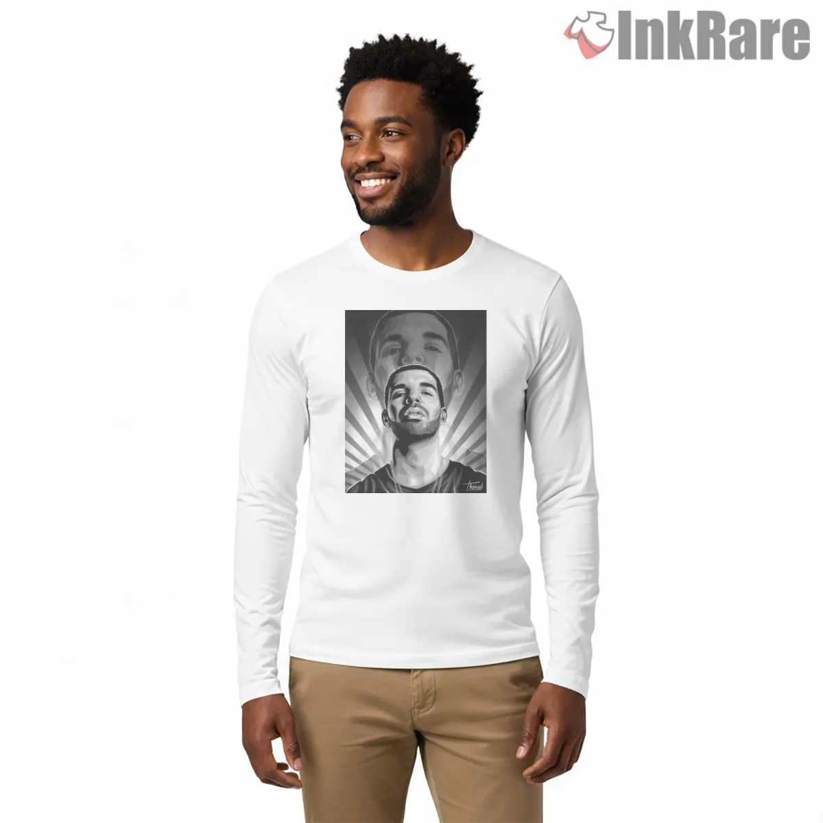 Drake The God Monochrome Rays Shirt on white long sleeve shirt for men graphic tee