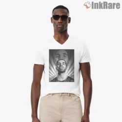 Drake The God Monochrome Rays Shirt on white v-neck shirt for men graphic tee