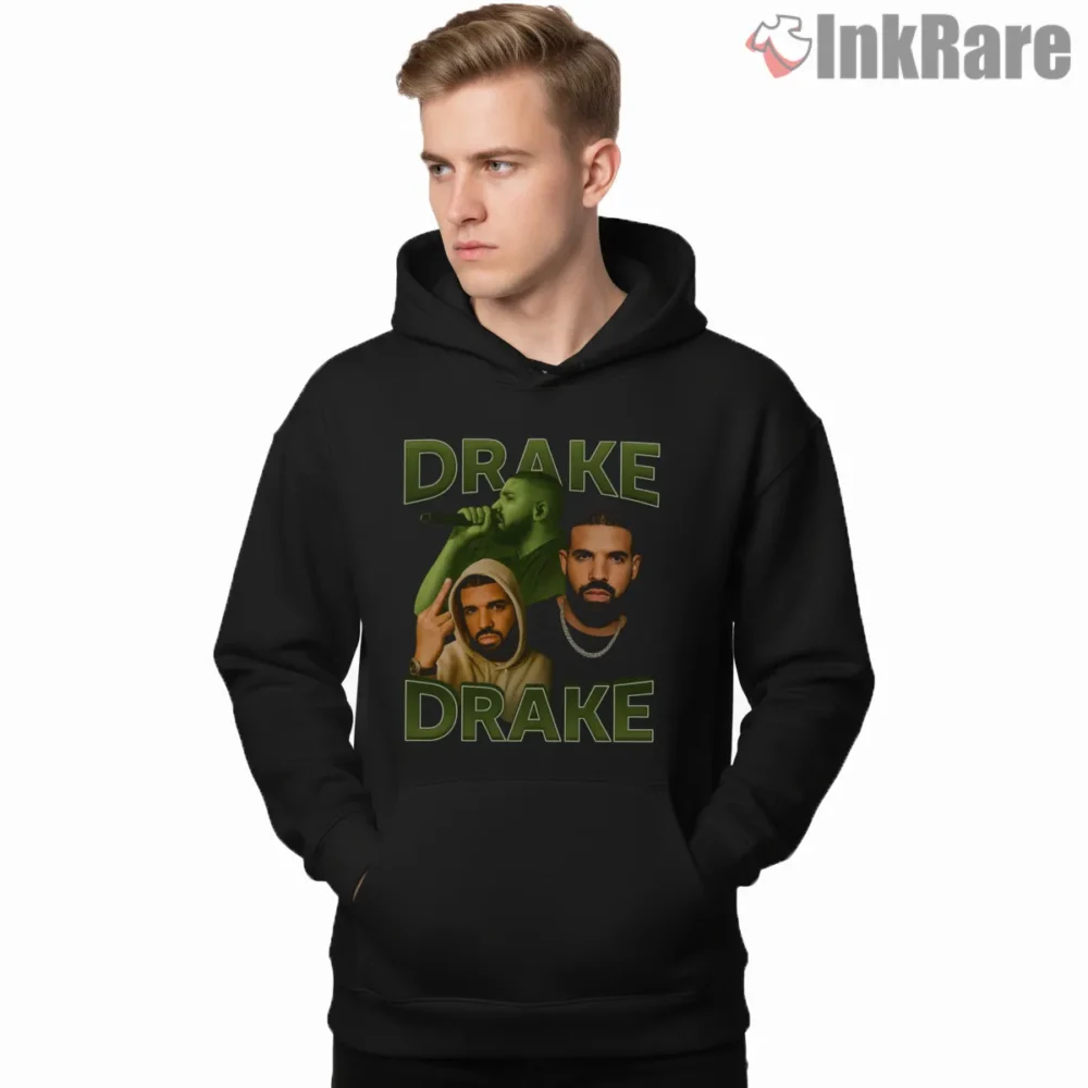 Drake Triple Portrait Green Glow Shirt on black hoodie for men graphic tee