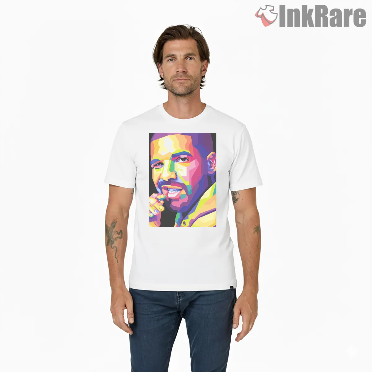 Drake Vibrant Pop Art Smile Short Sleeve White Drake Vibrant Pop Art Smile Shirt on white short sleeve shirt for men graphic tee