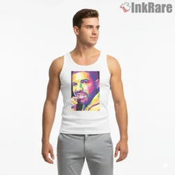 Drake Vibrant Pop Art Smile Shirt on white tank top for men graphic tee