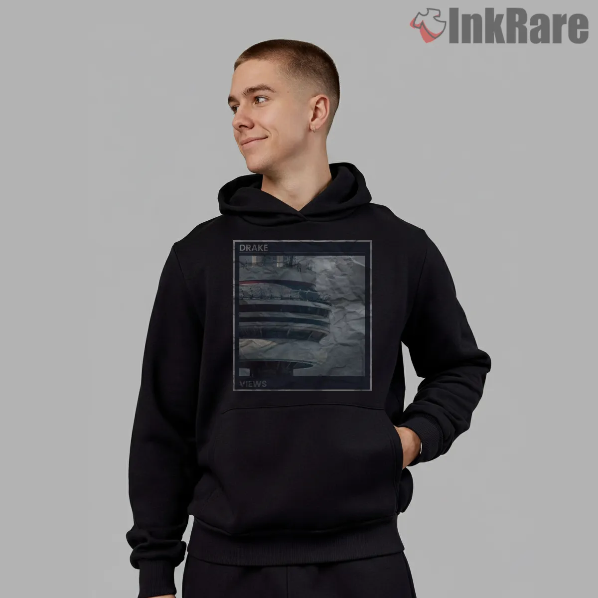 Drake Views Album Cover Skyline Shirt on black hoodie for men graphic tee