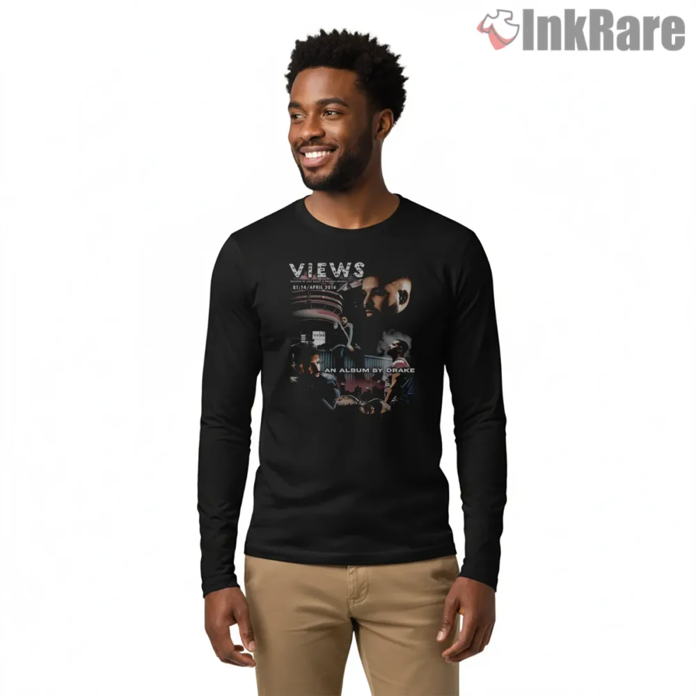 Drake Views Album Skyline Shirt on black long sleeve shirt for men graphic tee