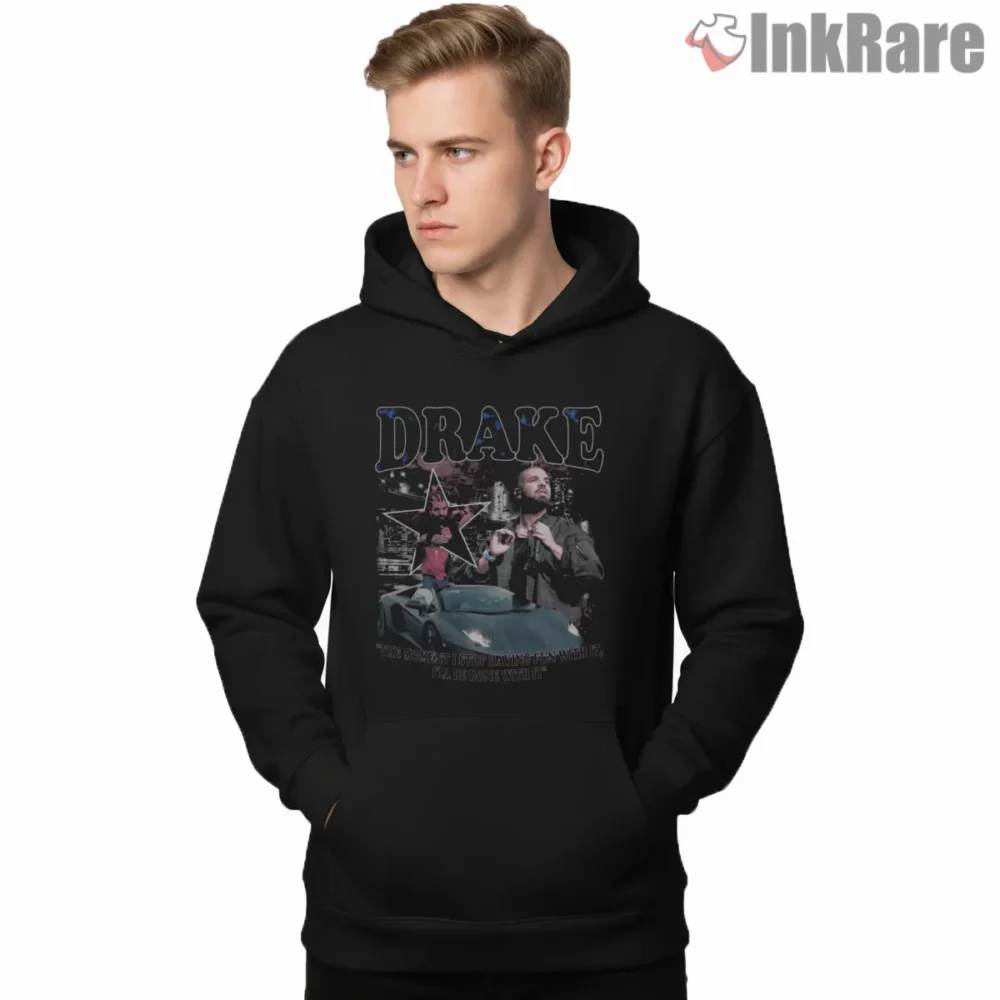 Drake Vintage Car Stage Collage Shirt on black hoodie for men graphic tee