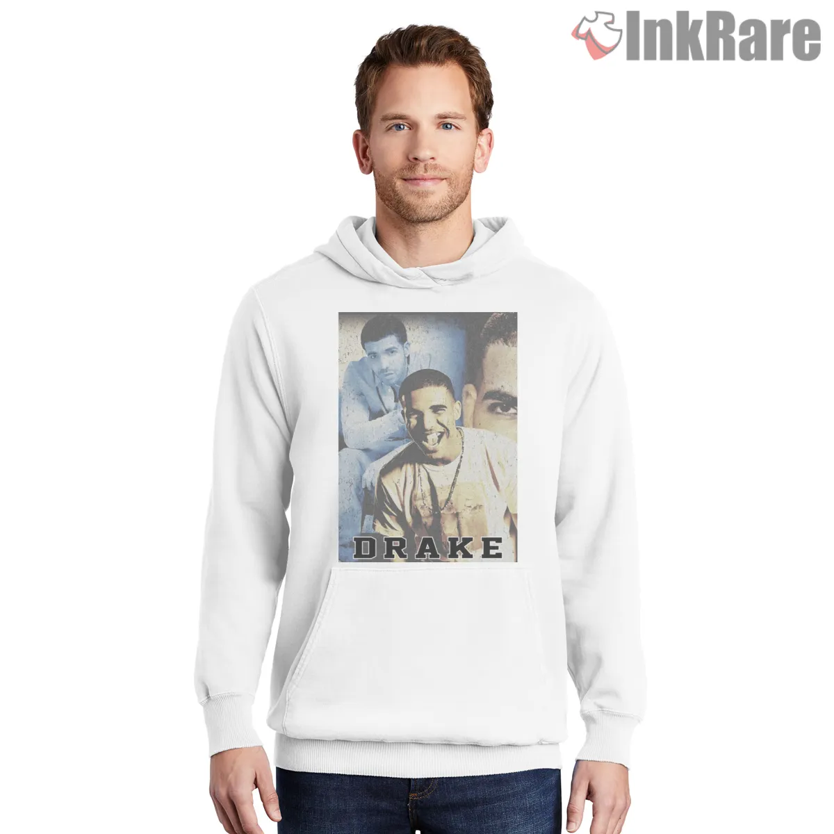Drake Vintage Halftone Collage Shirt on white hoodie for men graphic tee
