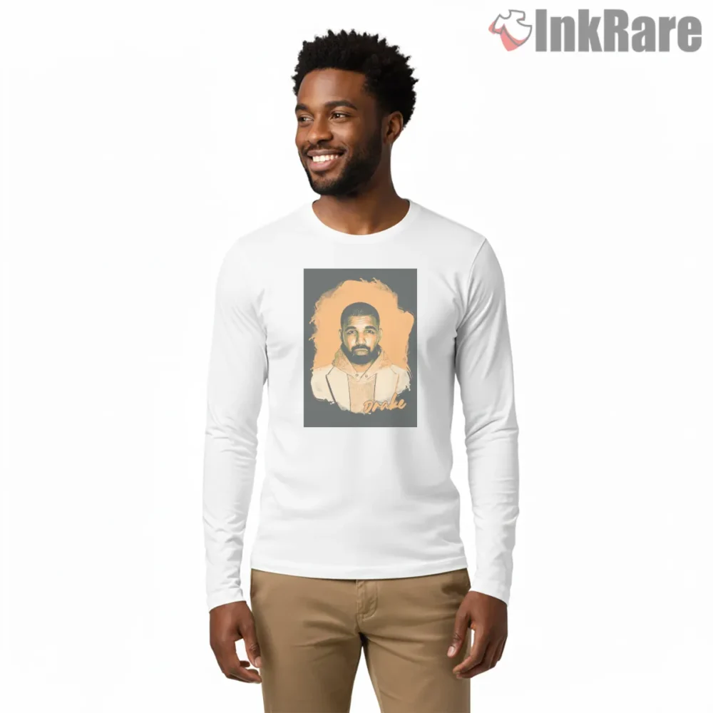 Drake Warm Brushstroke Art Portrait Shirt on white long sleeve shirt for men graphic tee