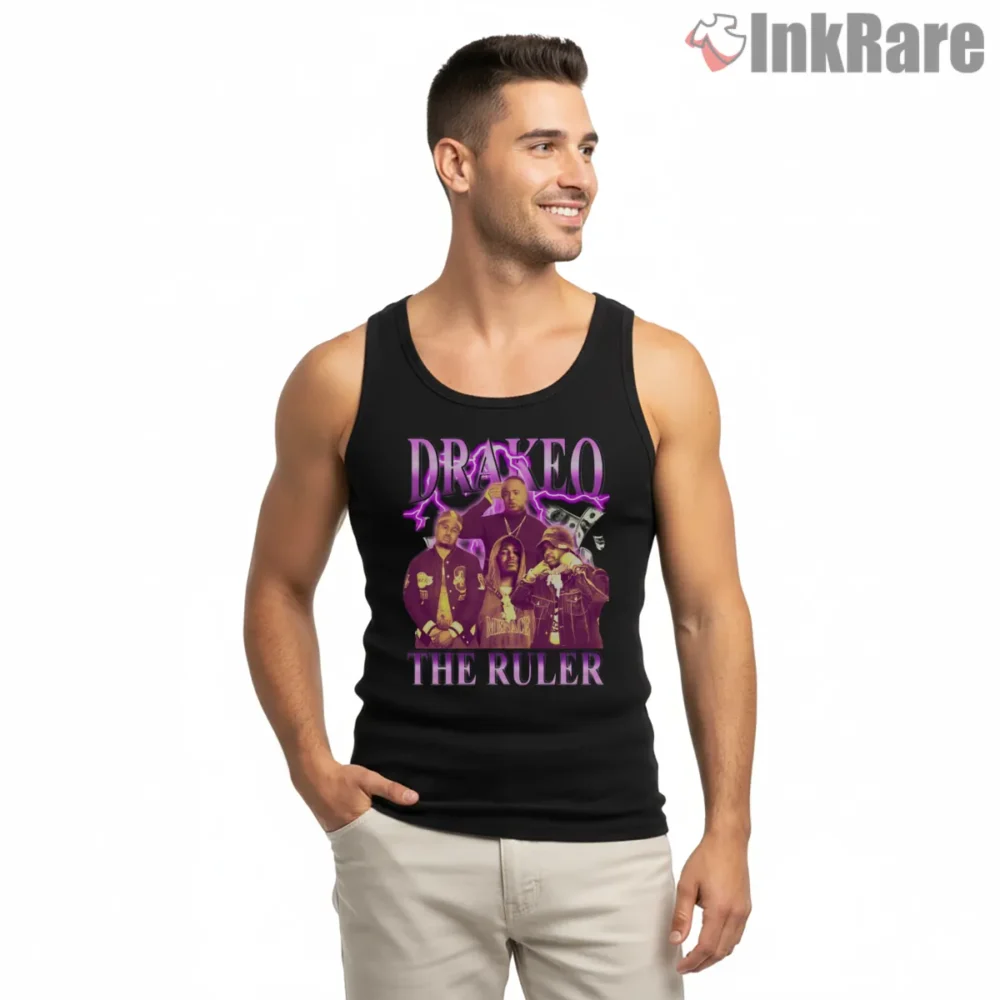 Drakeo The Ruler Purple Tribute Shirt on black tank top for men graphic tee
