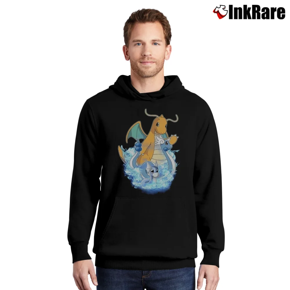 Men’s Dratini Dragonair Dragonite Pokemon Evolution Pullover Hoodie in black | Cozy, Durable, Modern Fit