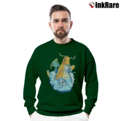 Men’s Dratini Dragonair Dragonite Pokemon Evolution Crewneck Sweatshirt in forest green | Cozy Fabric, Clean Style