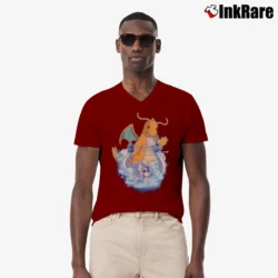 Men’s Dratini Dragonair Dragonite Pokemon Evolution V-Neck Tee in maroon | Sharp, Breathable, Everyday Staple
