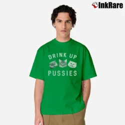Men’s Drink Up Pussies St Patrick Cat Face Funny Classic T-Shirt in irish green | Soft, Breathable Everyday Wear
