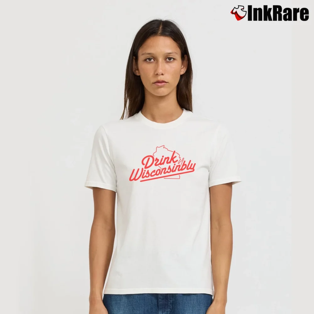 Women’s Drink Wisconsinbly Logo Signature T-Shirt in white | Soft, Flattering Fit