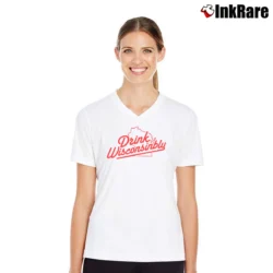 Women’s Drink Wisconsinbly Logo V-Neck Tee in white | Chic Neckline, Soft Texture