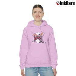 Women’s Drummer Snoopy Playing Drum Kits Classic Cozy Hoodie in light pink | Warm, Structured, Stylish