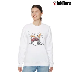 Women’s Drummer Snoopy Playing Drum Kits Classic Relaxed Sweatshirt in white | Soft, Laid-Back Vibe