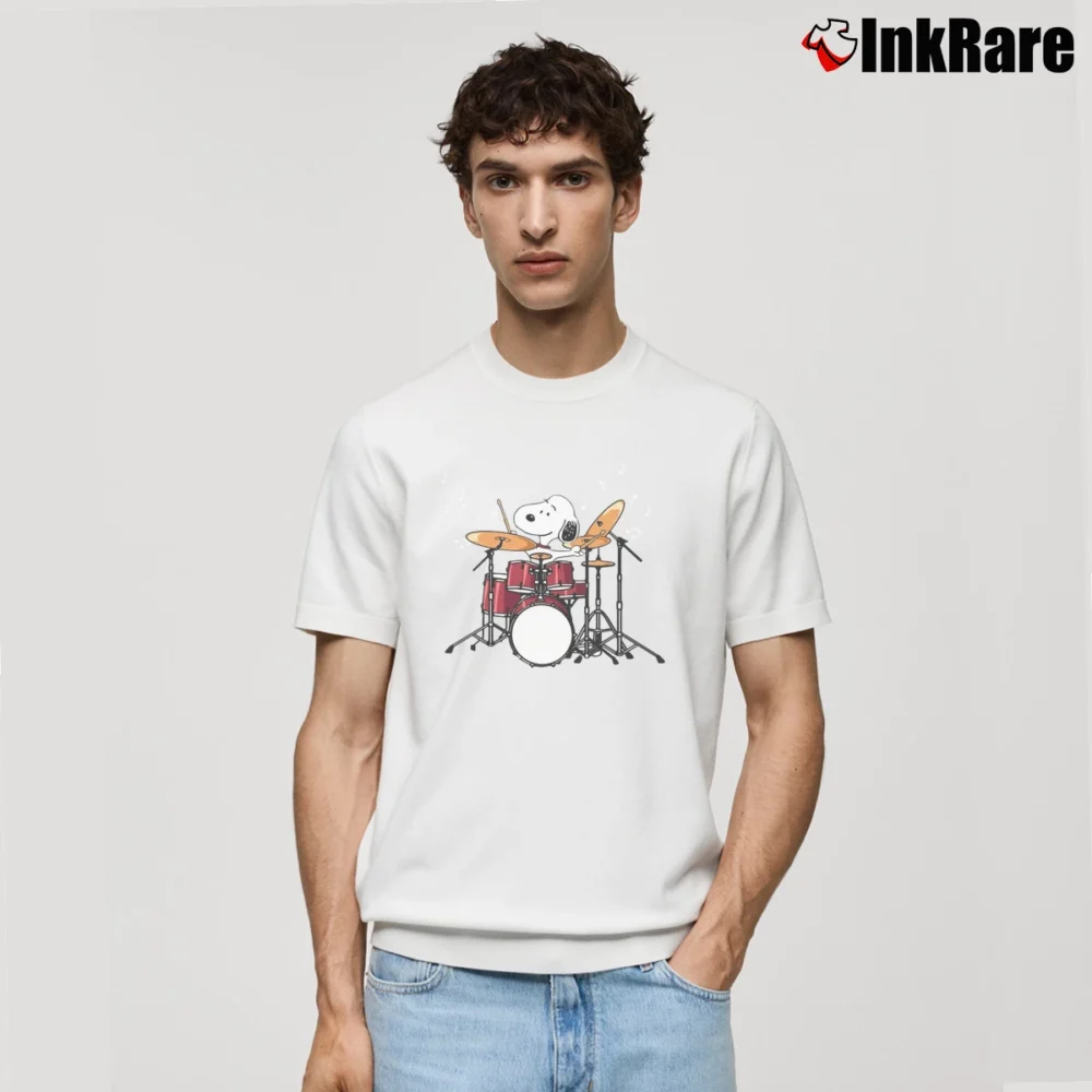 Men’s Drummer Snoopy Playing Drum Kits Classic T-Shirt in white | Soft, Breathable Everyday Wear