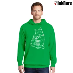 Men’s Drunk Cat Playing Ukulele Beer Lover Funny Pullover Hoodie in irish green | Cozy, Durable, Modern Fit