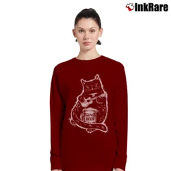 Women’s Drunk Cat Playing Ukulele Beer Lover Funny Long-Sleeve Top in maroon | Sleek, Versatile, All-Season
