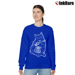 Women’s Drunk Cat Playing Ukulele Beer Lover Funny Relaxed Sweatshirt in royal blue | Soft, Laid-Back Vibe