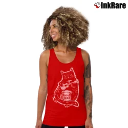 Women’s Drunk Cat Playing Ukulele Beer Lover Funny Tank Top in red | Lightweight, Movement-Friendly
