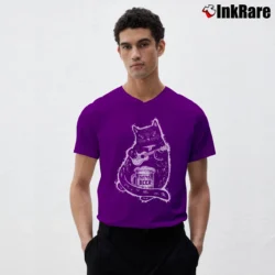 Men’s Drunk Cat Playing Ukulele Beer Lover Funny V-Neck Tee in purple | Sharp, Breathable, Everyday Staple