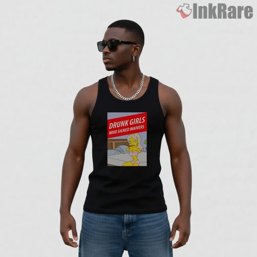 Drunk Girls Dvd Comedy Parody Cartoon Scene Shirt on black tank top for men graphic tee