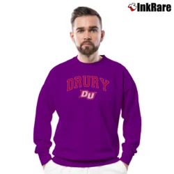 Men’s Drury Panthers Black Arch Mascot Champion Crewneck Sweatshirt in purple | Cozy Fabric, Clean Style