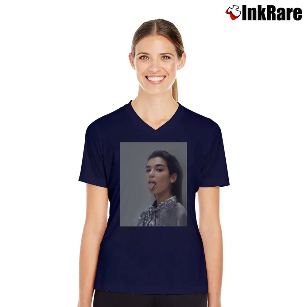 Women’s Dua Lipa Self Titled Tour Concert V-Neck Tee in navy | Chic Neckline, Soft Texture
