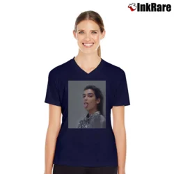 Women’s Dua Lipa Self Titled Tour Concert V-Neck Tee in navy | Chic Neckline, Soft Texture