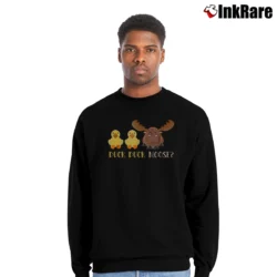 Men’s Duck Duck Moose Funny Kids Party Crewneck Sweatshirt in black | Cozy Fabric, Clean Style