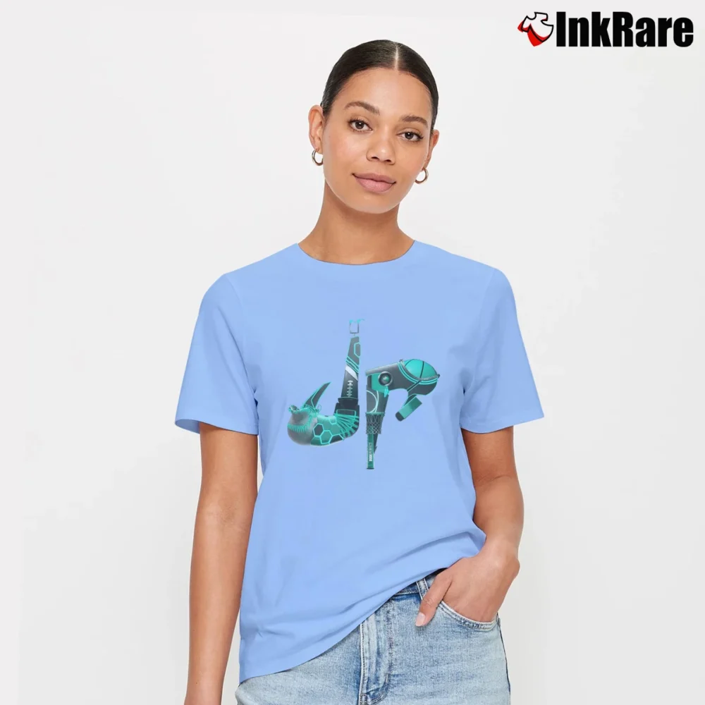 Women’s Dude Perfect DP Logo YouTube Signature T-Shirt in light blue | Soft, Flattering Fit
