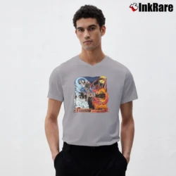 Men’s Dueling Dragons Fantasy Theme Park V-Neck Tee in sport grey | Sharp, Breathable, Everyday Staple