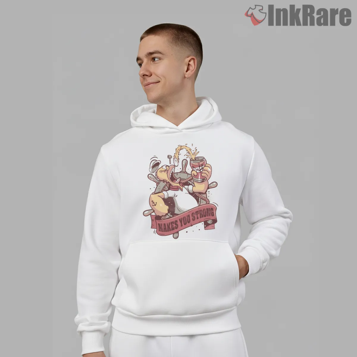 Duff Beer Popeye Power Mashup Cartoon Energy Shirt on white hoodie for men graphic tee