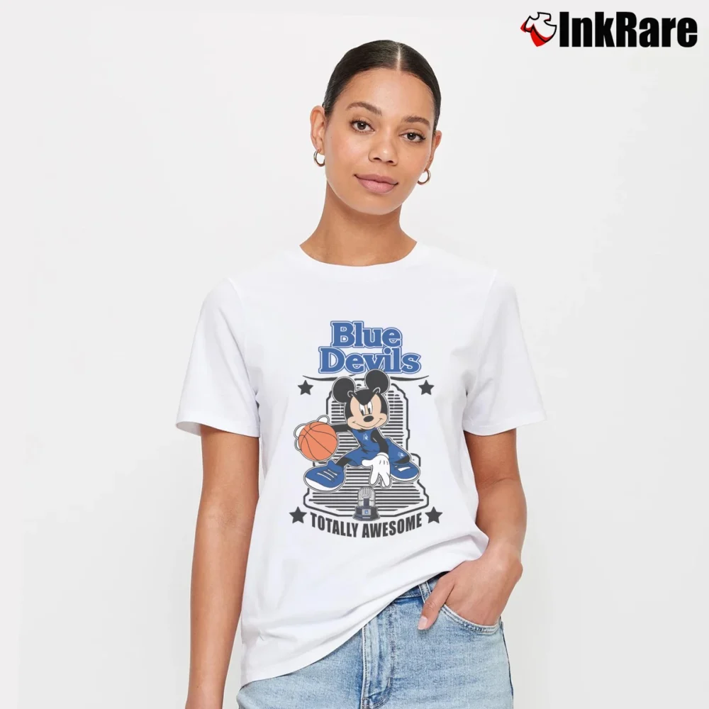 Women’s Duke Blue Devils Mickey Mouse Totally Awesome Signature T-Shirt in white | Soft, Flattering Fit