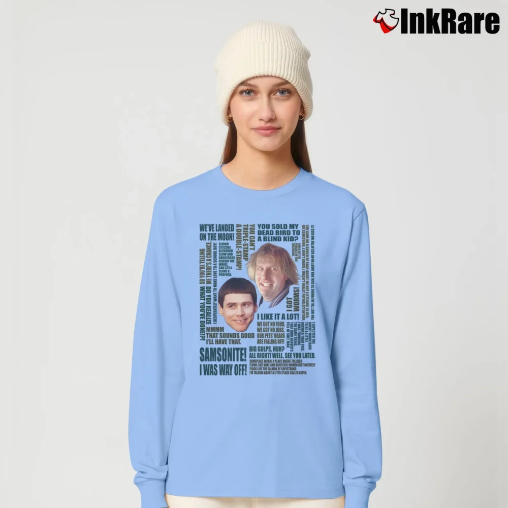 Women’s Dumb And Dumber Quotes Long-Sleeve Top in light blue | Sleek, Versatile, All-Season