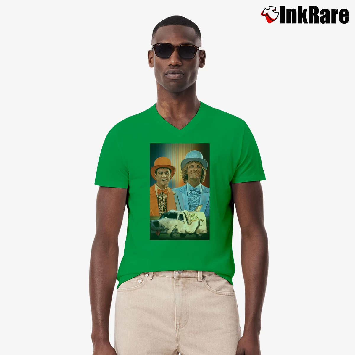Dumb And Dumber Men’s V-Neck Tee in irish green – Modern Essential Men’s Dumb And Dumber V-Neck Tee in irish green | Sharp, Breathable, Everyday Staple