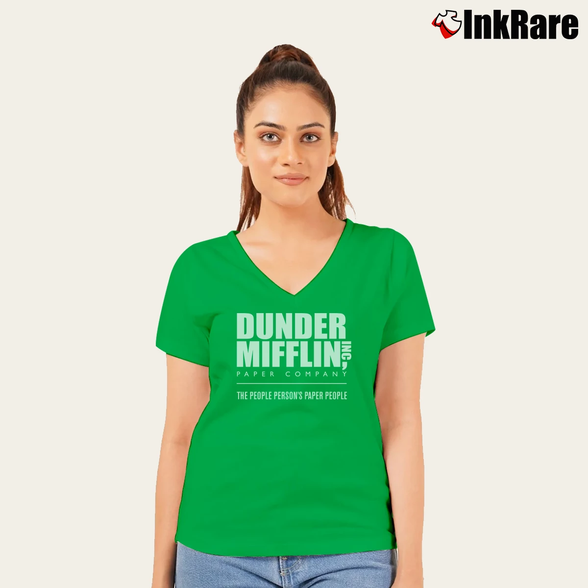 Dunder Mifflin Paper Company Women’s V-Neck Tee in irish green – Flattering Fit Women’s Dunder Mifflin Paper Company V-Neck Tee in irish green | Chic Neckline, Soft Texture